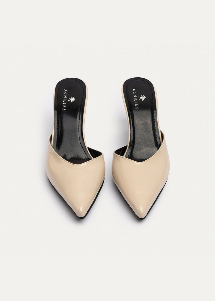 Achilles| Cleo Patent Mule Heels - Beige