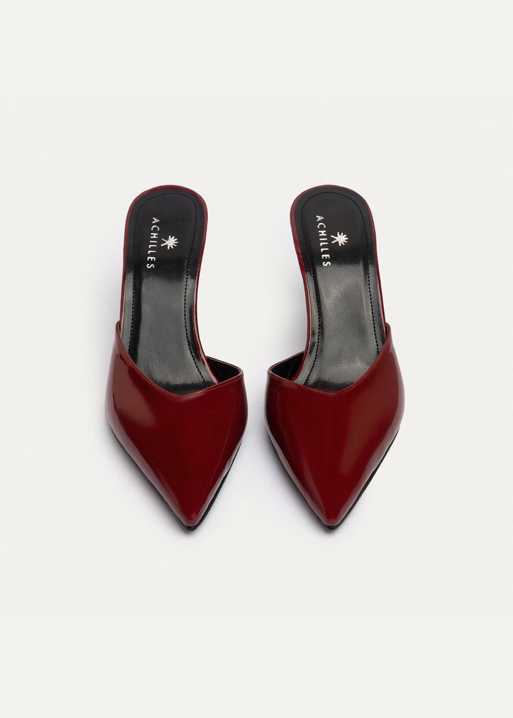 Achilles| Cleo Patent Mule Heels - Crimson Red