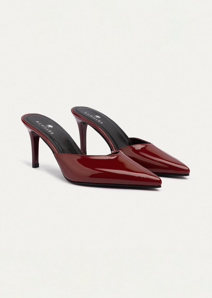 Achilles| Cleo Patent Mule Heels - Crimson Red