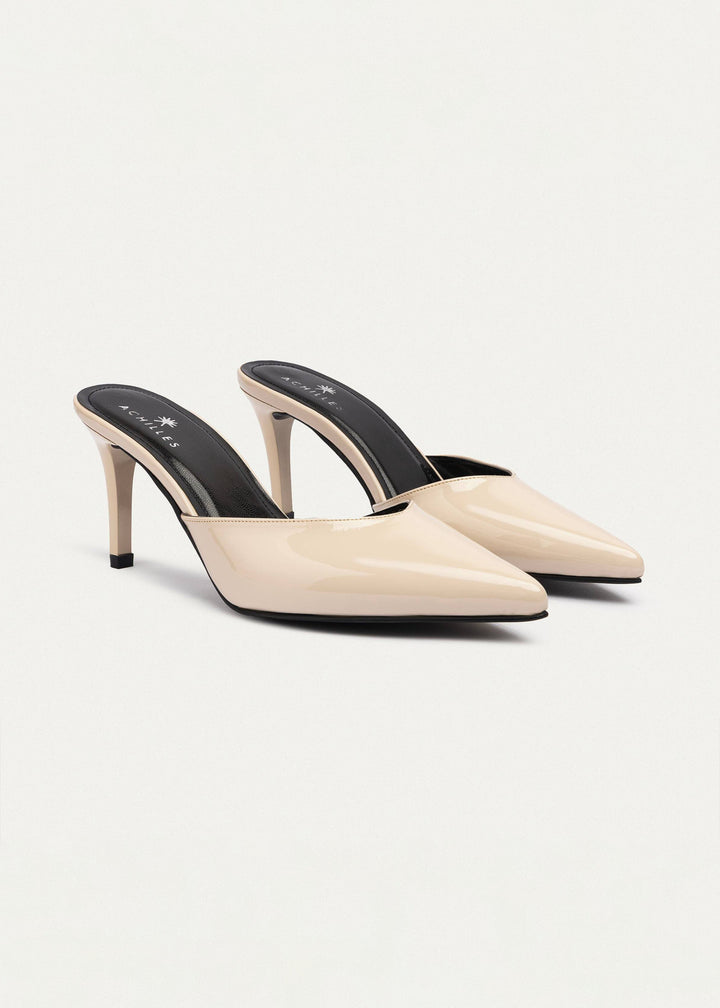 Achilles| Cleo Patent Mule Heels - Beige