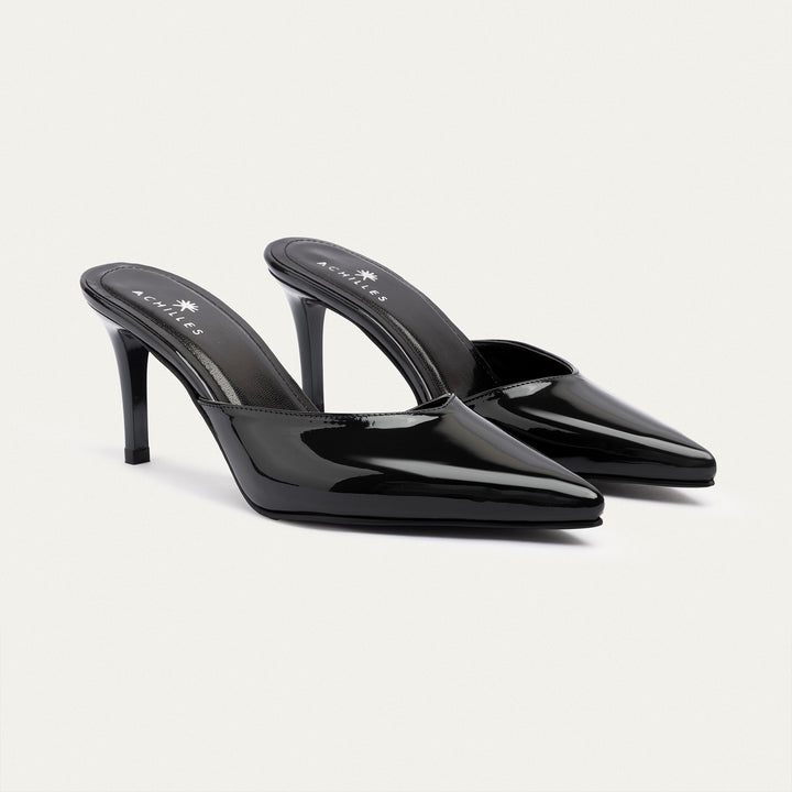 Achilles| Cleo Patent Mule Heels - Black