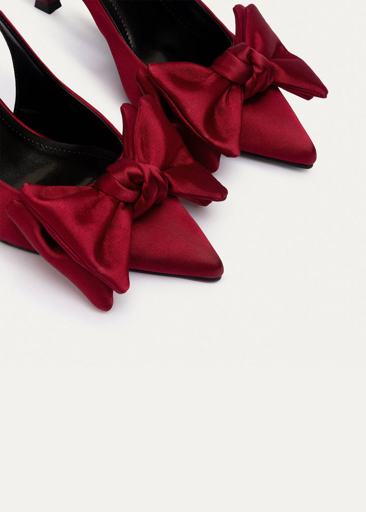 Achilles| Rouge Charm Satin Bow Slingback Heels - Crimson Red