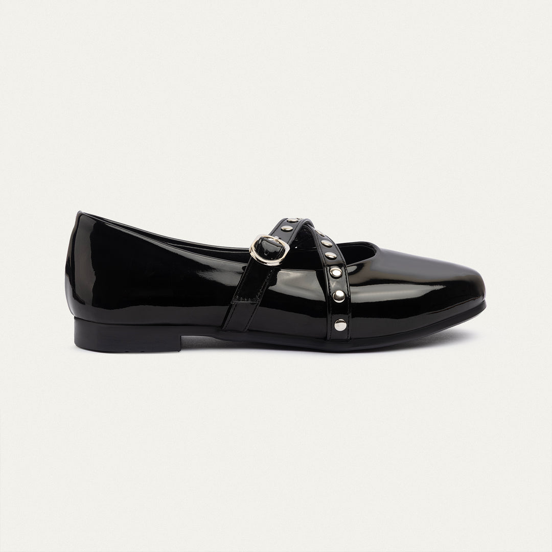Achilles | Rebel Muse Studded Mary Janes - Glossy Patent Black