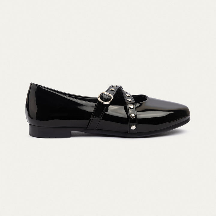 Achilles | Rebel Muse Studded Mary Janes - Glossy Patent Black