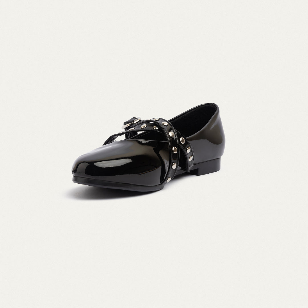 Achilles | Rebel Muse Studded Mary Janes - Glossy Patent Black