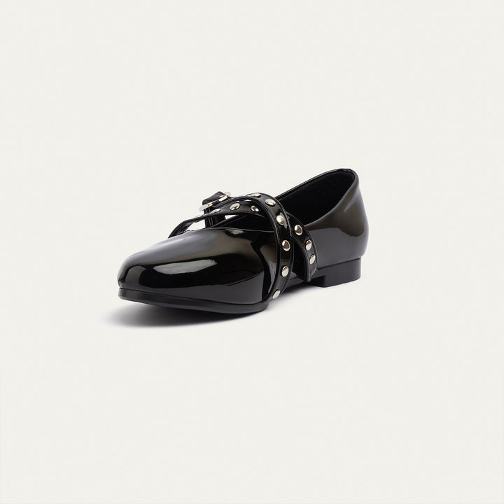 Achilles | Rebel Muse Studded Mary Janes - Glossy Patent Black