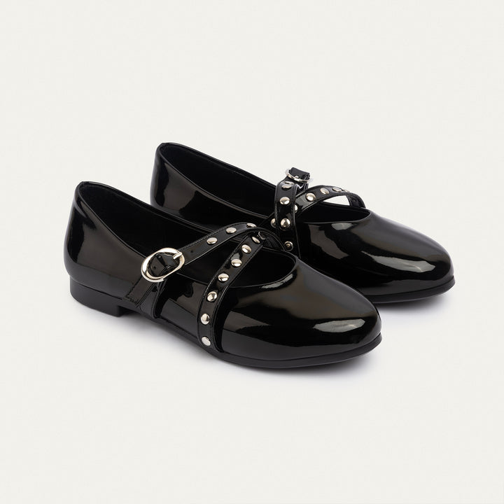 Achilles | Rebel Muse Studded Mary Janes - Glossy Patent Black