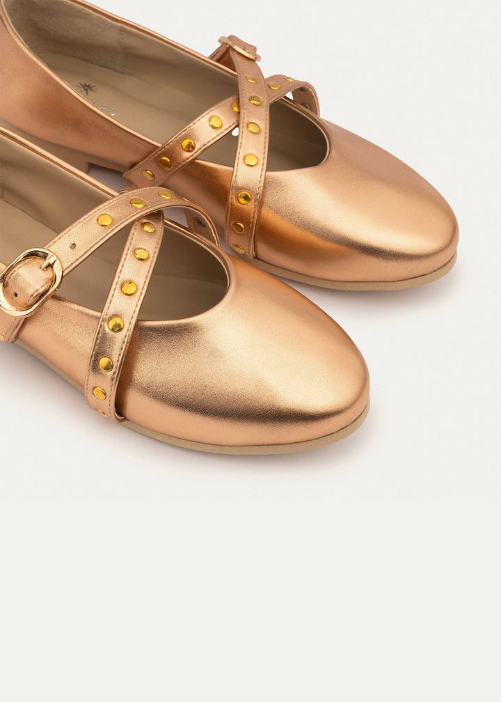 Rebel Muse Studded Mary Janes | Rose Gold