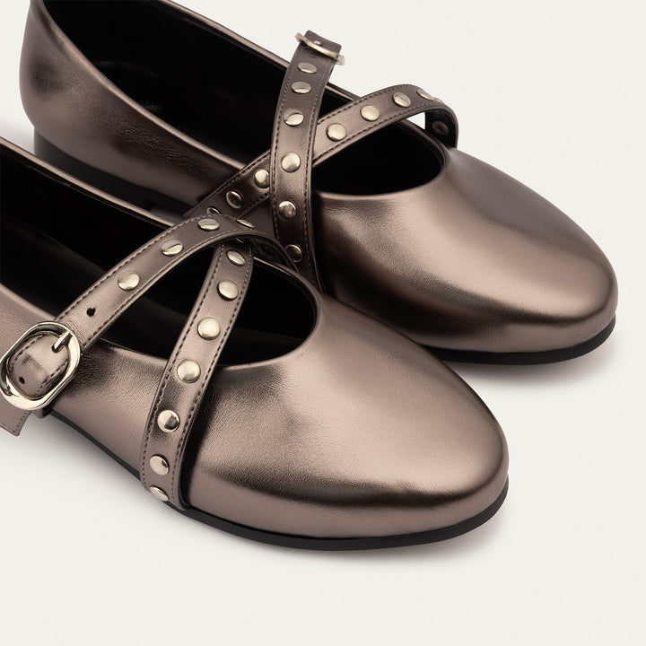 Rebel Muse Studded Mary Janes | Bronze Gray