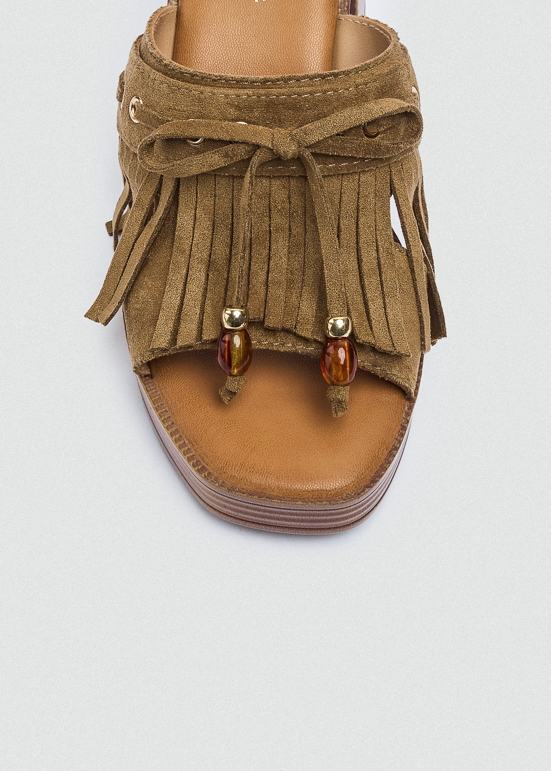 Suede Fringe Platform Sandals - Café