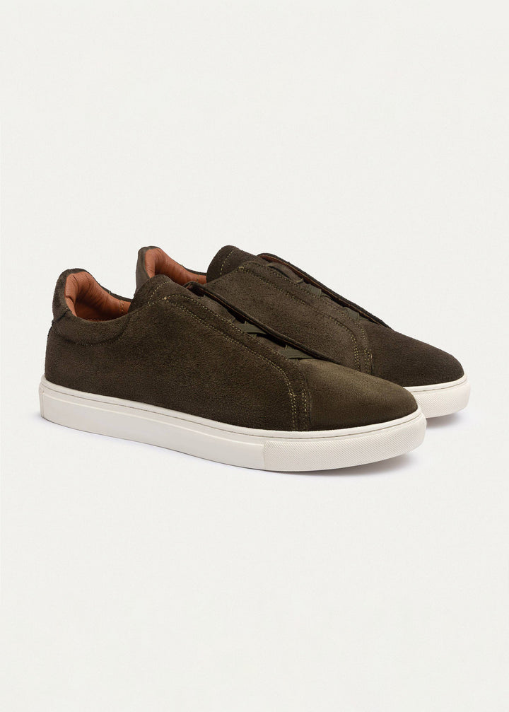 Achilles Theo - Men's Slip-On Suede Sneakers - Olive