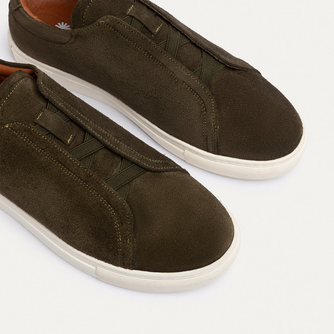 Achilles Theo - Men's Slip-On Suede Sneakers - Olive