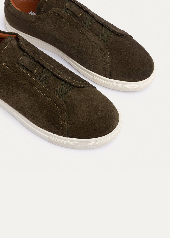 Achilles Theo - Men's Slip-On Suede Sneakers - Olive