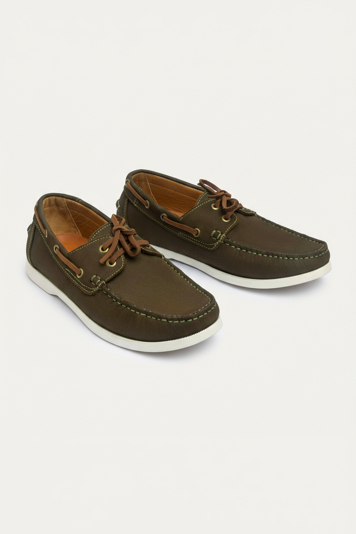 Harbor Men’s Leather Boat Shoes | Olive