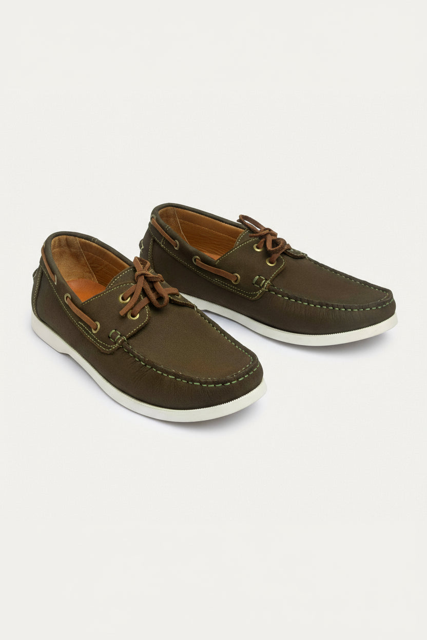 Achilles | Harbor Men’s Leather Boat Shoes -Olive