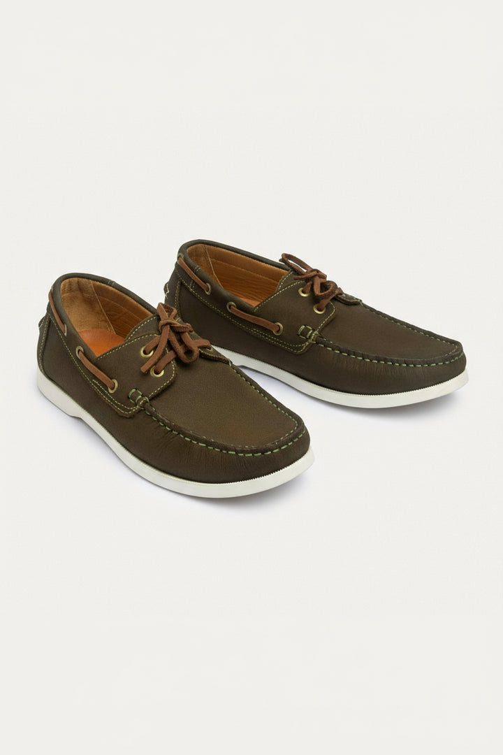Achilles | Harbor Men’s Leather Boat Shoes -Olive