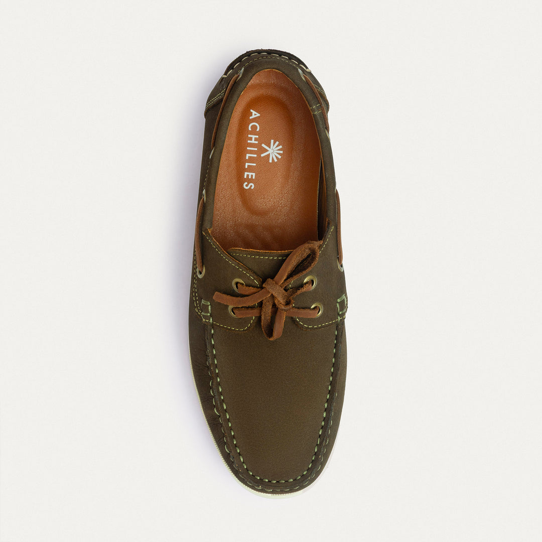 Achilles | Harbor Men’s Leather Boat Shoes -Olive