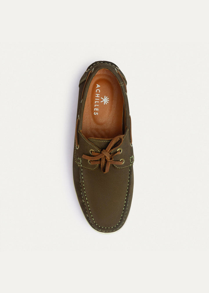 Harbor Men’s Leather Boat Shoes | Olive