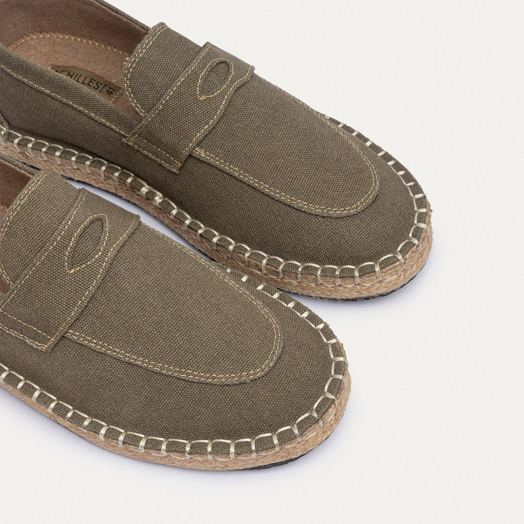 Achilles | Nomad Linen Espadrille Loafer -Washed Olive Green