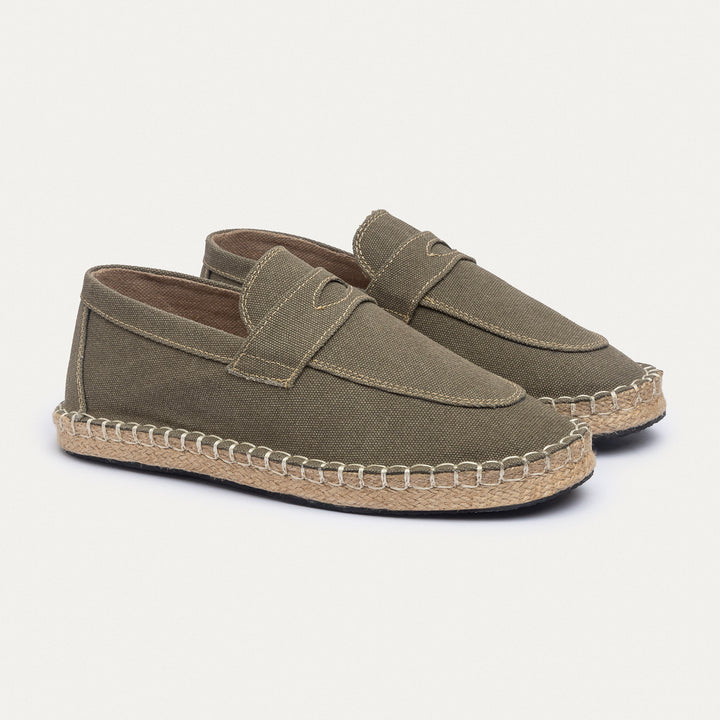Achilles | Nomad Linen Espadrille Loafer -Washed Olive Green