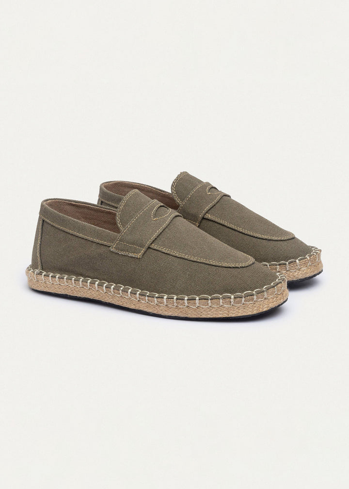 Achilles | Nomad Linen Espadrille Loafer -Washed Olive Green