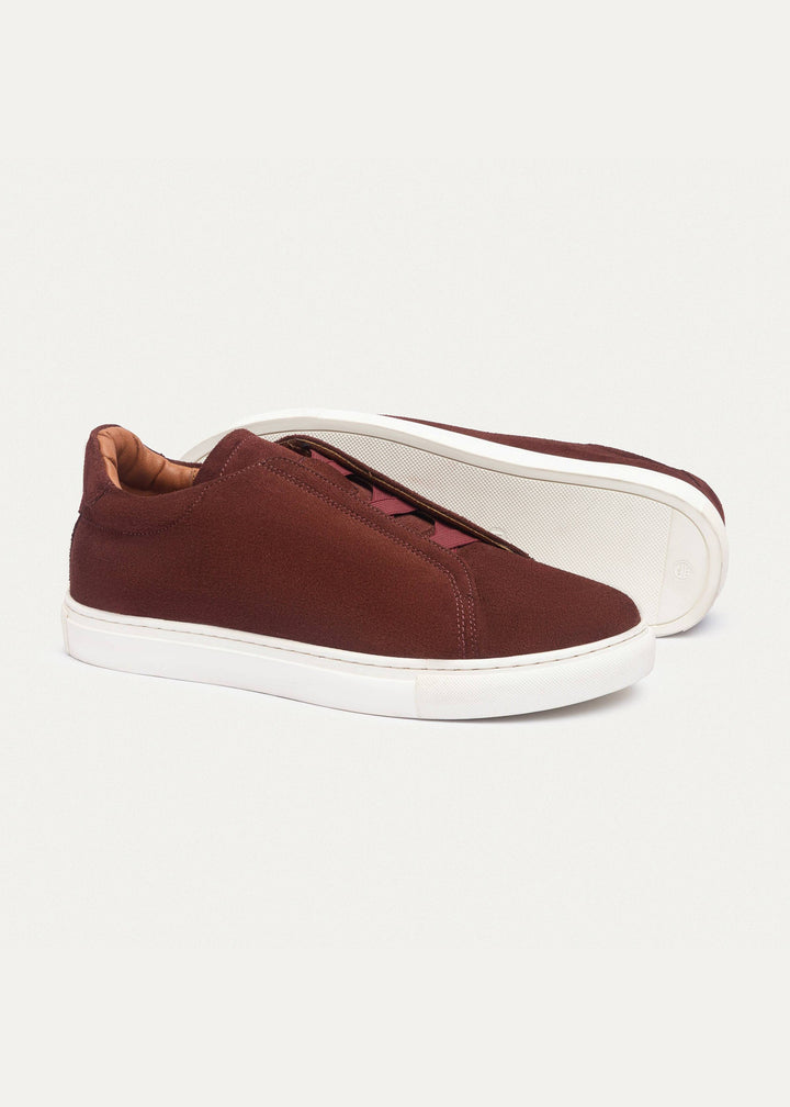 Achilles Theo - Men's Slip-On Suede Sneakers - Oxblood