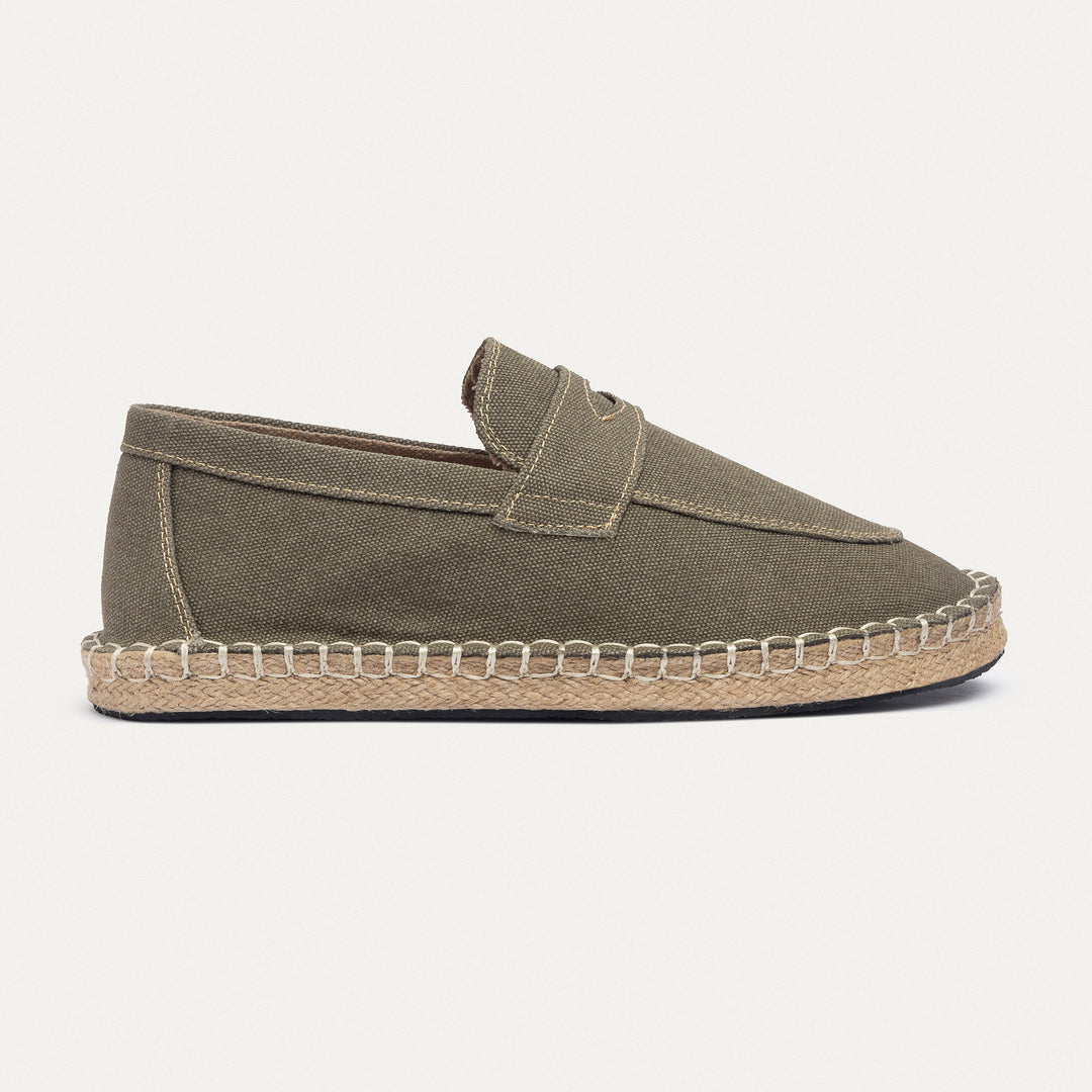 Achilles | Nomad Linen Espadrille Loafer -Washed Olive Green