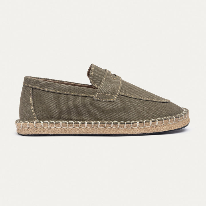 Achilles | Nomad Linen Espadrille Loafer -Washed Olive Green