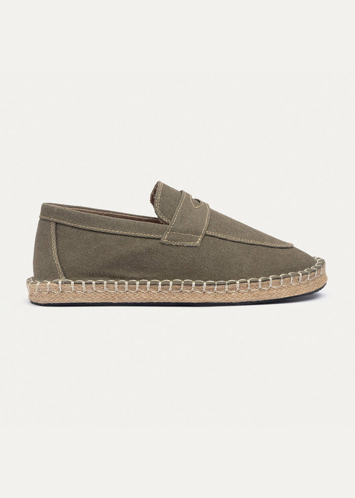 Achilles | Nomad Linen Espadrille Loafer -Washed Olive Green