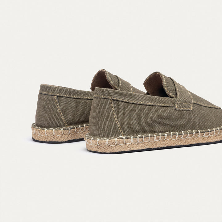 Achilles | Nomad Linen Espadrille Loafer -Washed Olive Green