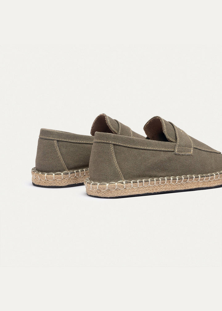 Achilles | Nomad Linen Espadrille Loafer -Washed Olive Green