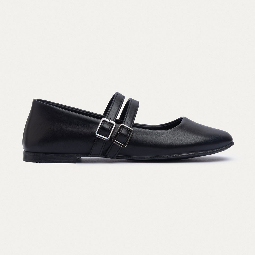 Achilles | Milan Double Strap Mary Jane Flats -Black
