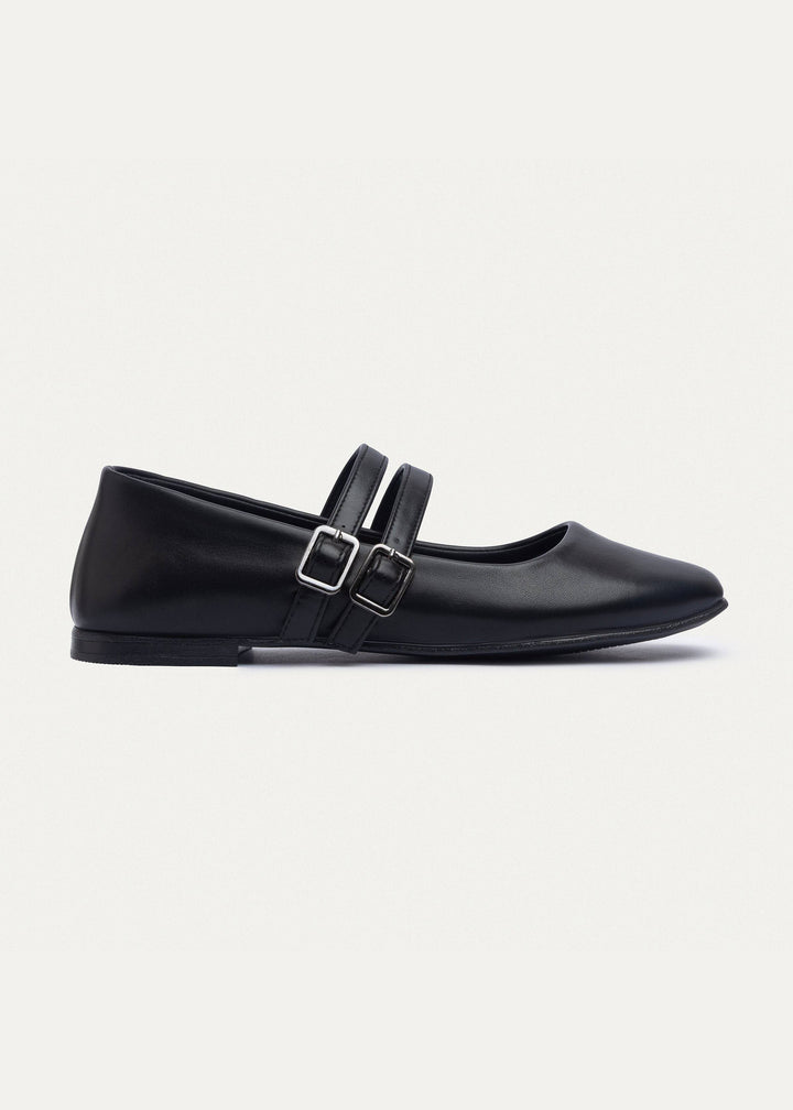 Milan Double Strap Mary Jane Flats | Black