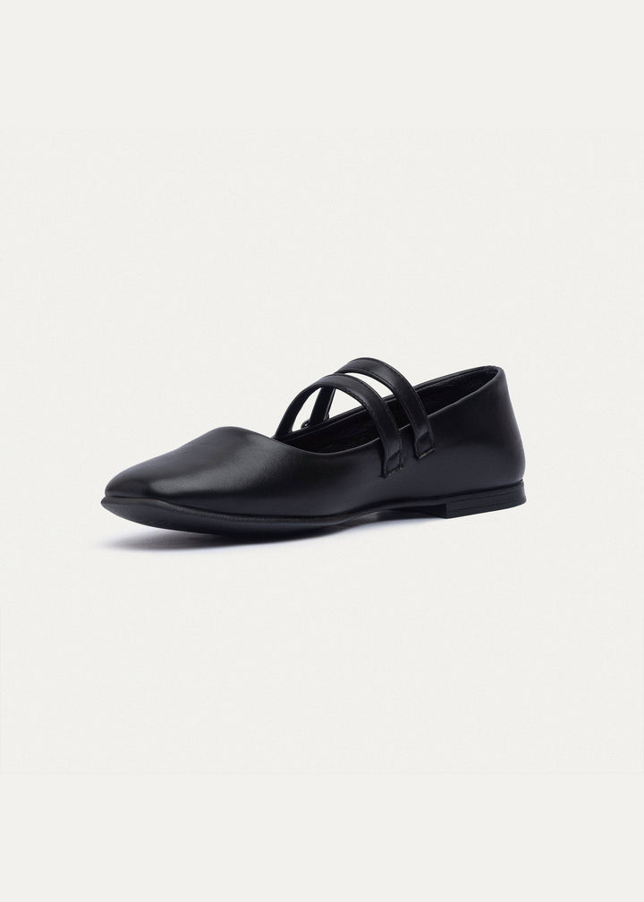 Milan Double Strap Mary Jane Flats | Black