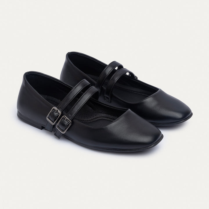 Achilles | Milan Double Strap Mary Jane Flats -Black