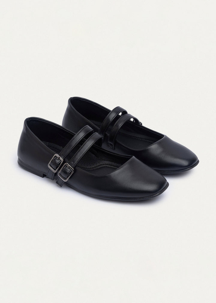 Milan Double Strap Mary Jane Flats | Black