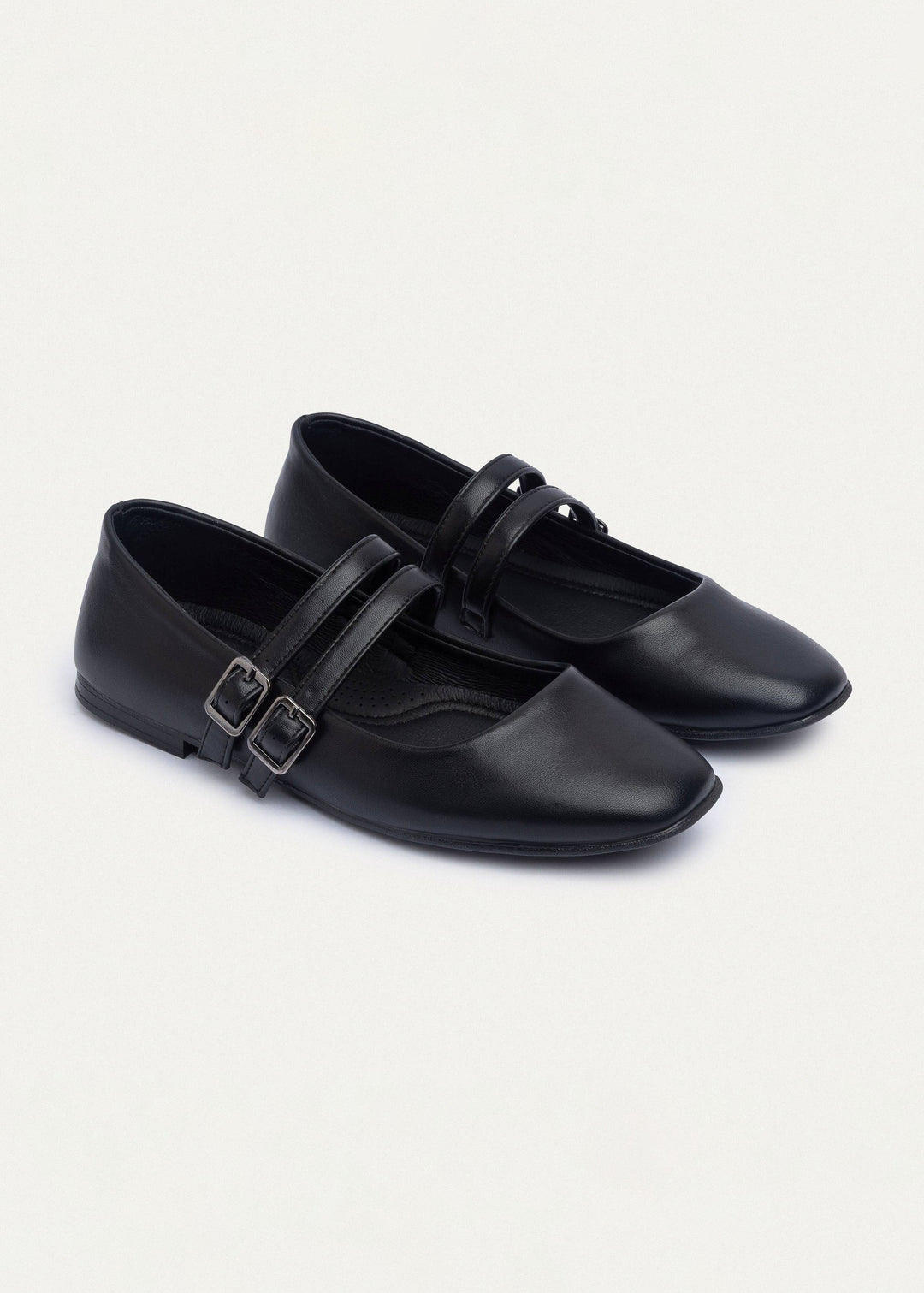 Milan Double Strap Mary Jane Flats | Black