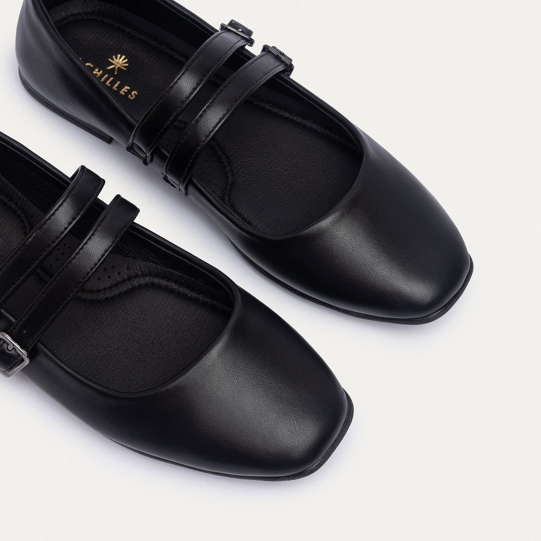 Achilles | Milan Double Strap Mary Jane Flats -Black