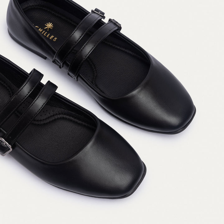 Achilles | Milan Double Strap Mary Jane Flats -Black