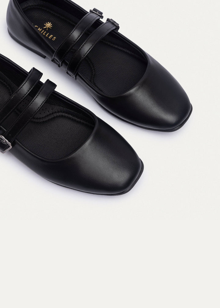 Milan Double Strap Mary Jane Flats | Black