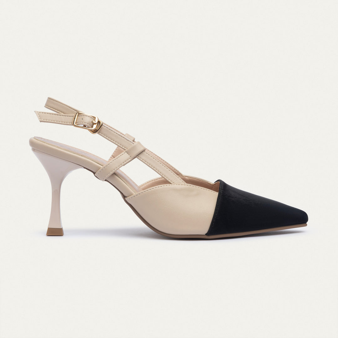 Achilles | Luma Heels – Patent Slingback Pointed-Toe Stiletto-Nude x Black