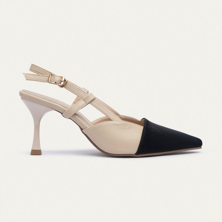 Achilles | Luma Heels – Patent Slingback Pointed-Toe Stiletto-Nude x Black