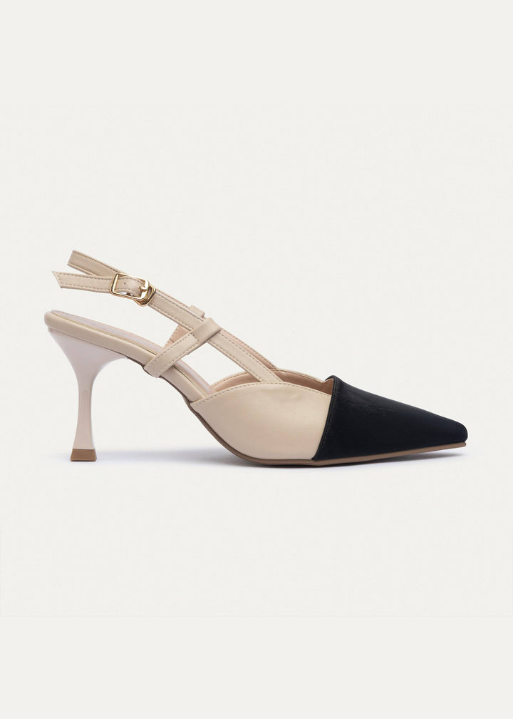 Luma Heels Patent Slingback Pointed-Toe Stiletto | Nude x Black