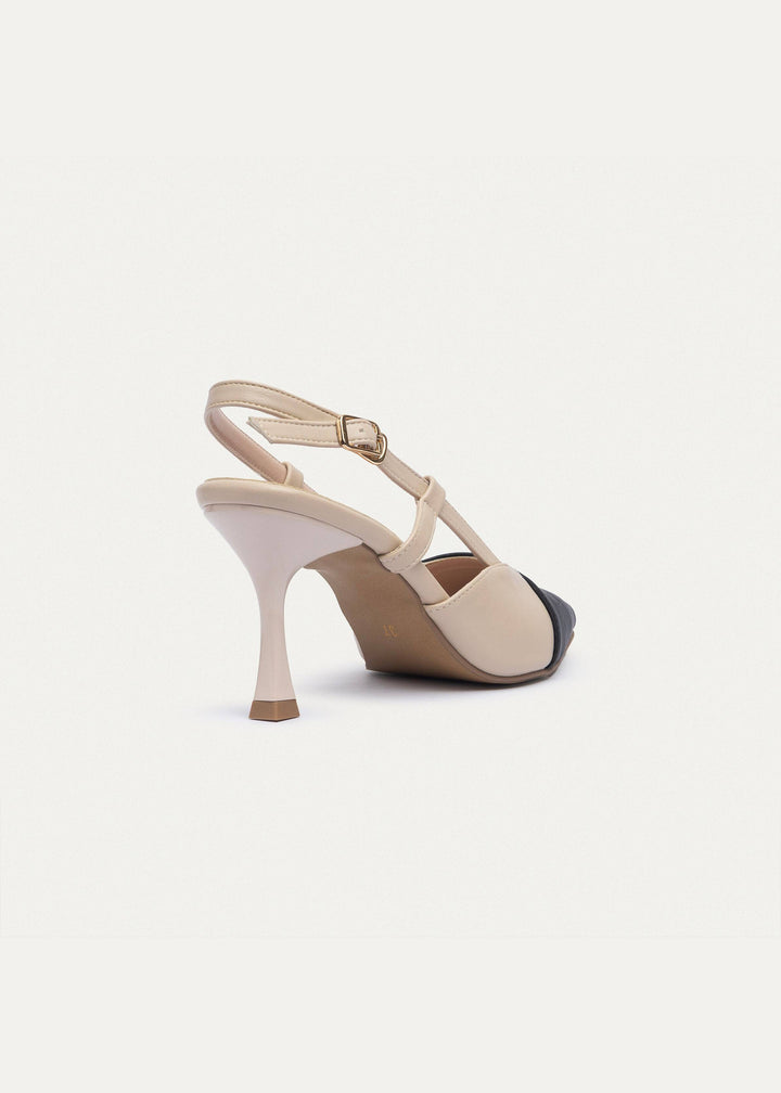 Luma Heels Patent Slingback Pointed-Toe Stiletto | Nude x Black