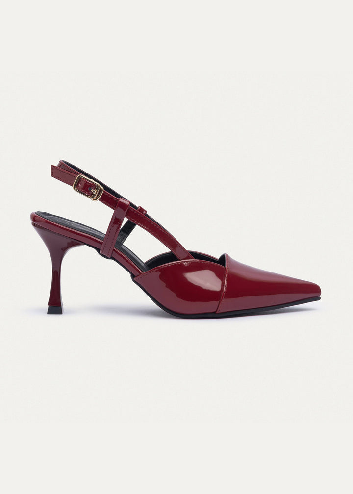Achilles | Luma Heels – Patent Slingback Pointed-Toe Stiletto-Crimson Red