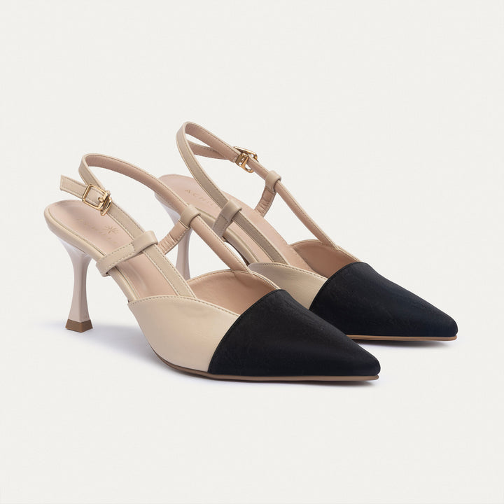 Achilles | Luma Heels – Patent Slingback Pointed-Toe Stiletto-Nude x Black