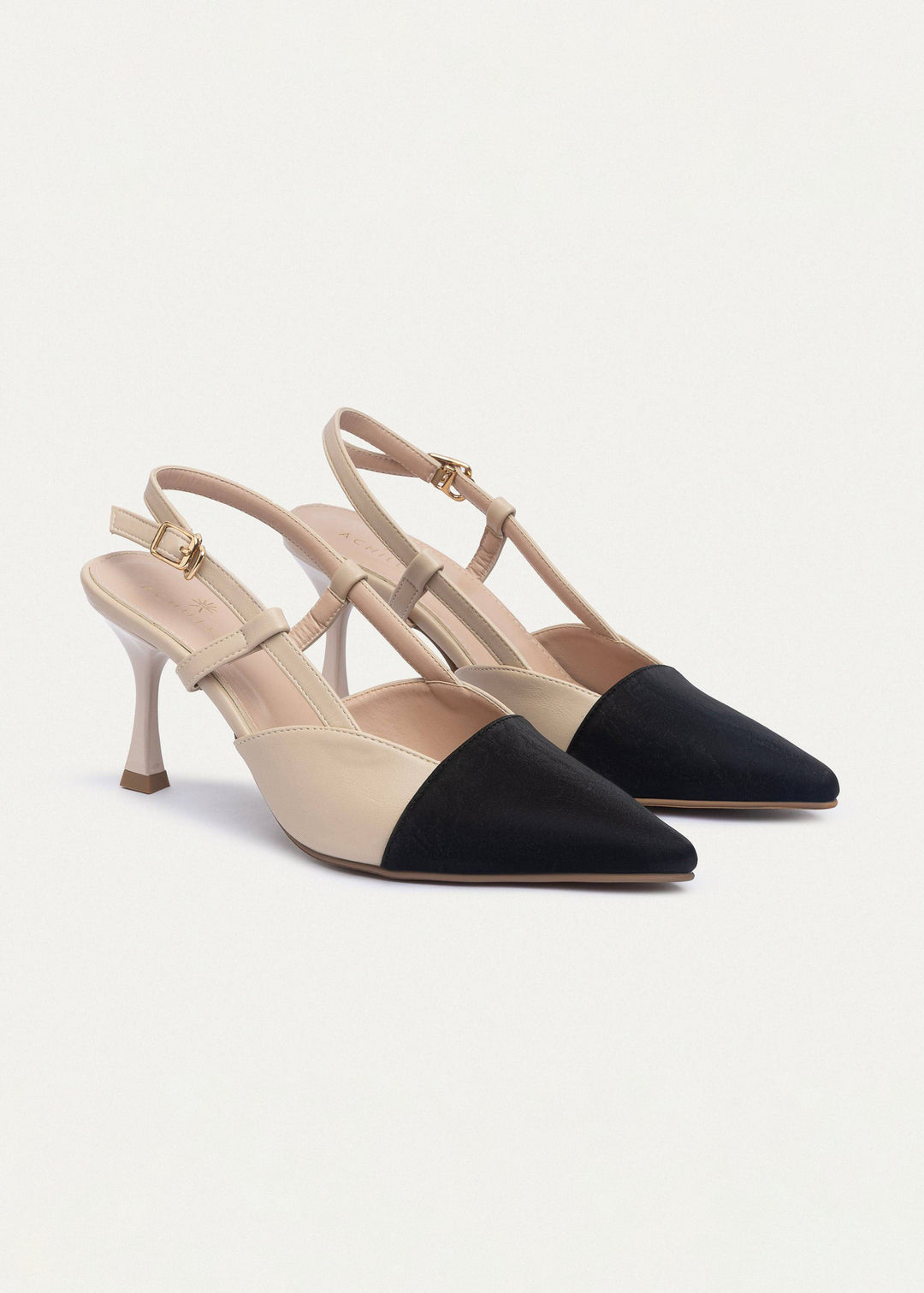 Achilles | Luma Heels – Patent Slingback Pointed-Toe Stiletto-Nude x Black