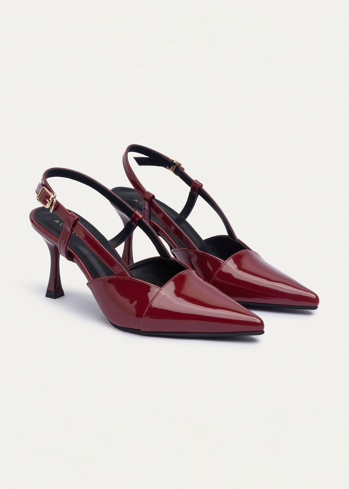 Achilles | Luma Heels – Patent Slingback Pointed-Toe Stiletto-Crimson Red
