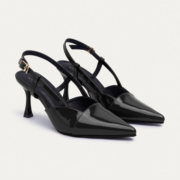 Achilles | Luma Heels – Patent Slingback Pointed-Toe Stiletto-Black