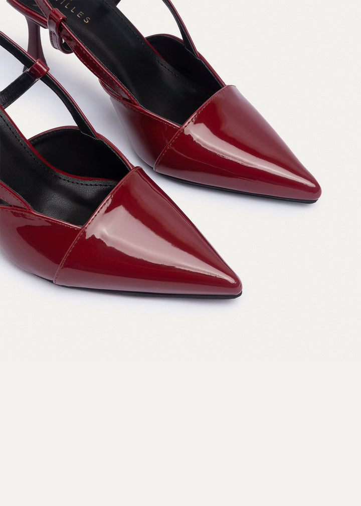 Achilles | Luma Heels – Patent Slingback Pointed-Toe Stiletto-Crimson Red